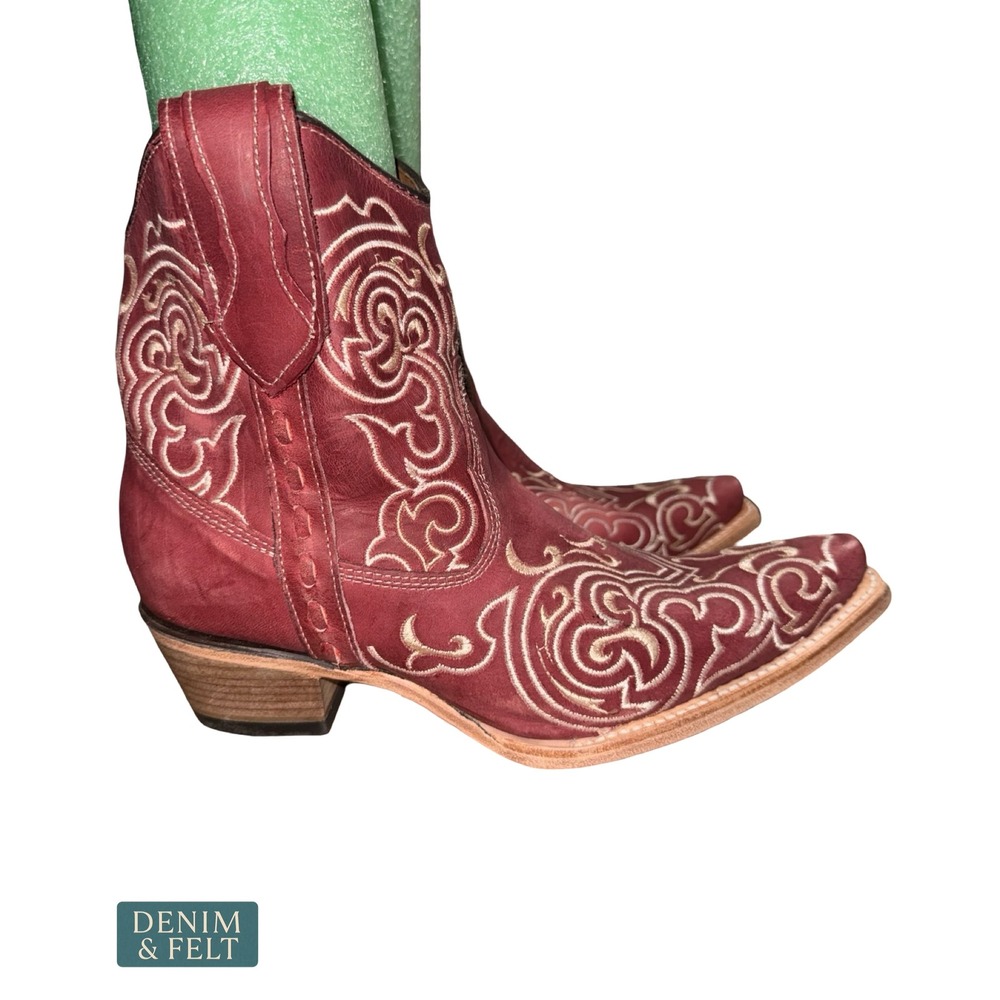 NEW Circle G by Corral Red Leather Western Embroidered Snip Toe Ankle Boots 7.5 - Picture 6 of 10
